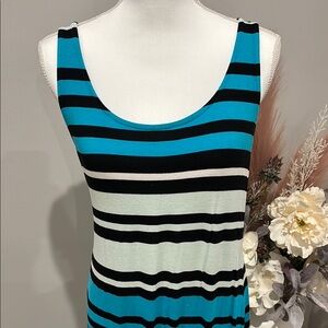 Striped Sleeveless Maxi Dress - Blue and Black